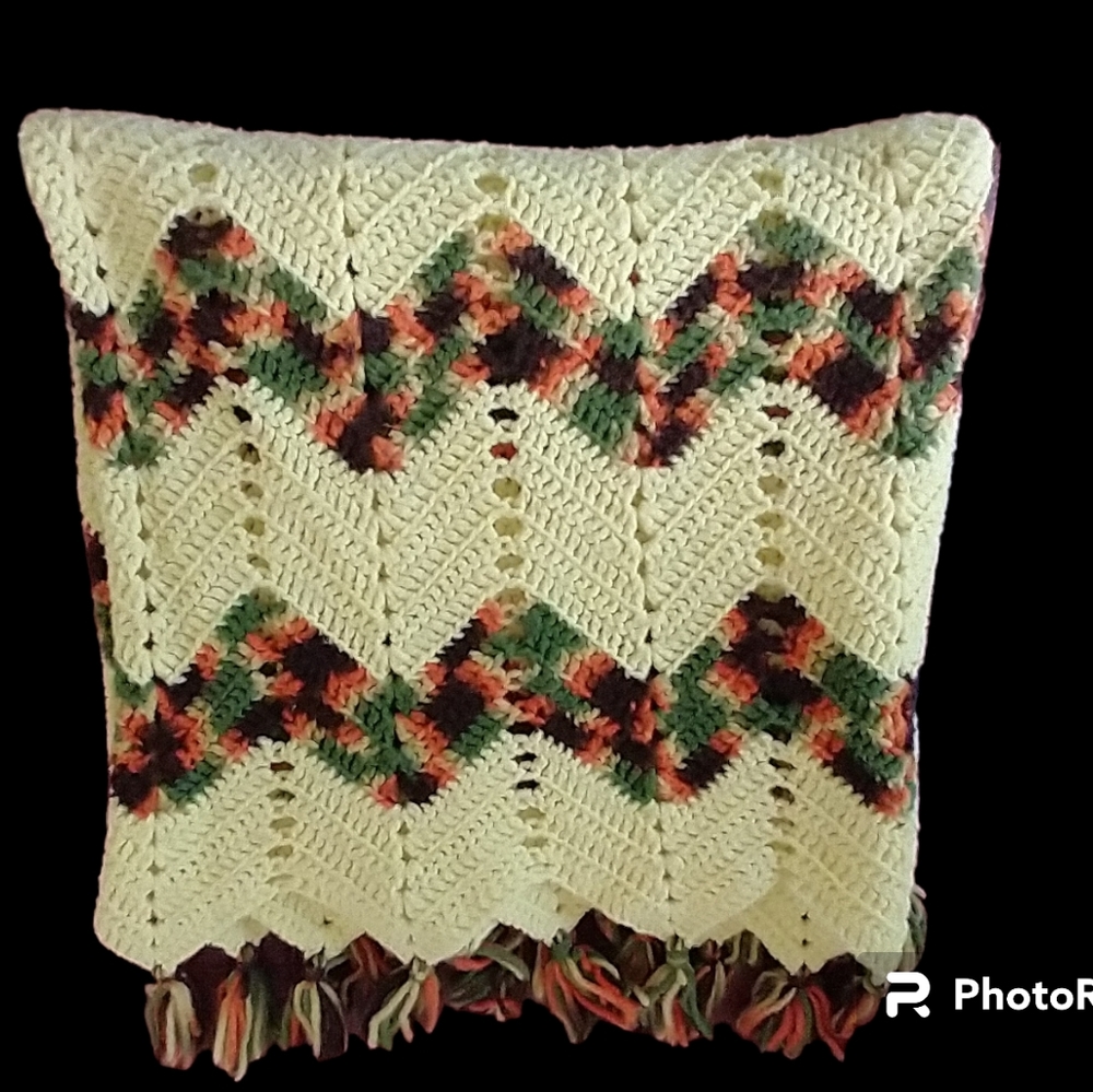 Hand Made‎ Crochet Boho Chevron Yellow Through Blanket Rug 37"x70"